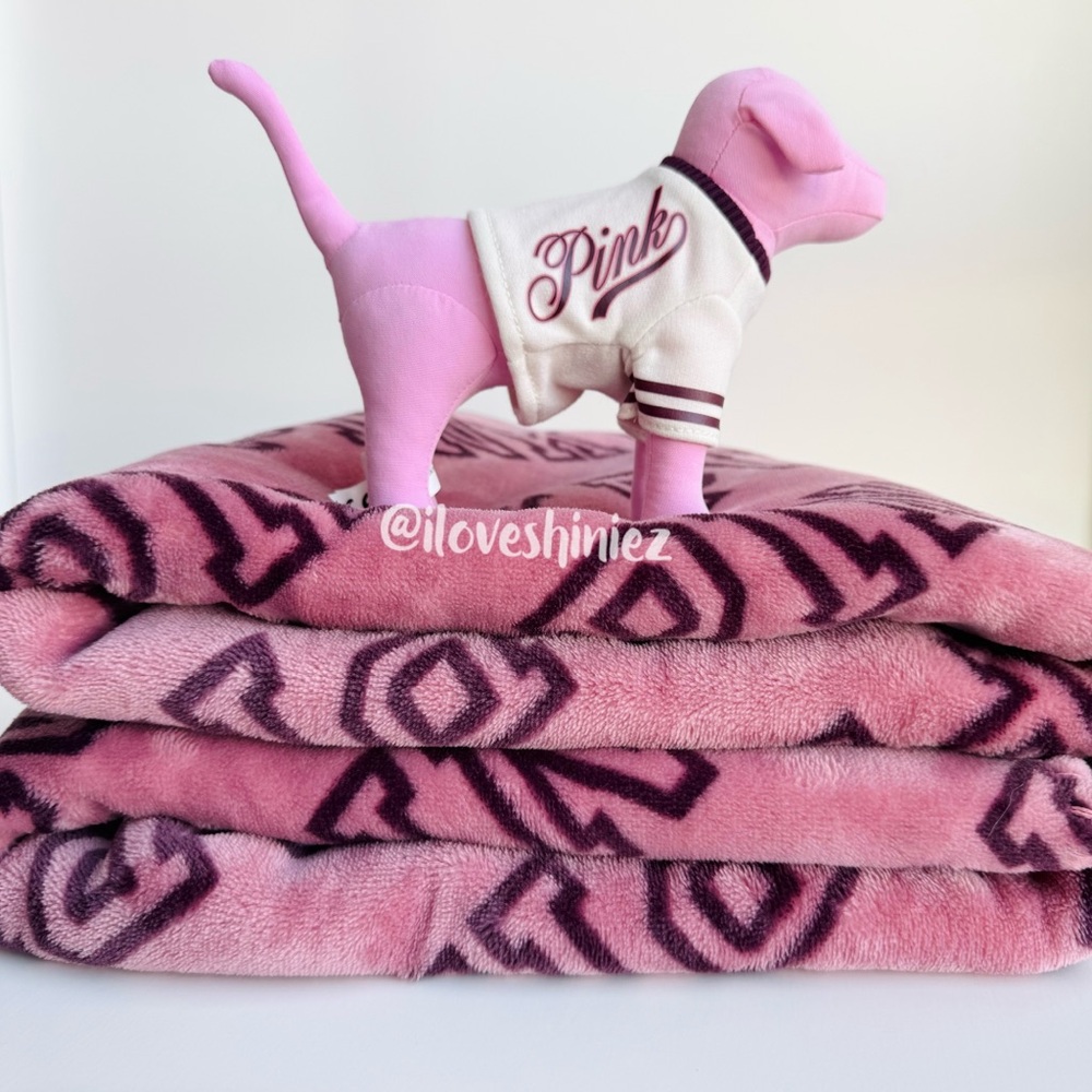 •Victoria’s Secret• Cozy Logo Blanket + Collectible Plush Dog Set